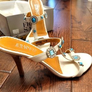 Franco Sarto white bedazzled sandals